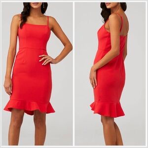 French Connection Red Whisper Dress Size 4 Ruffle Hem Cocktail Sheath